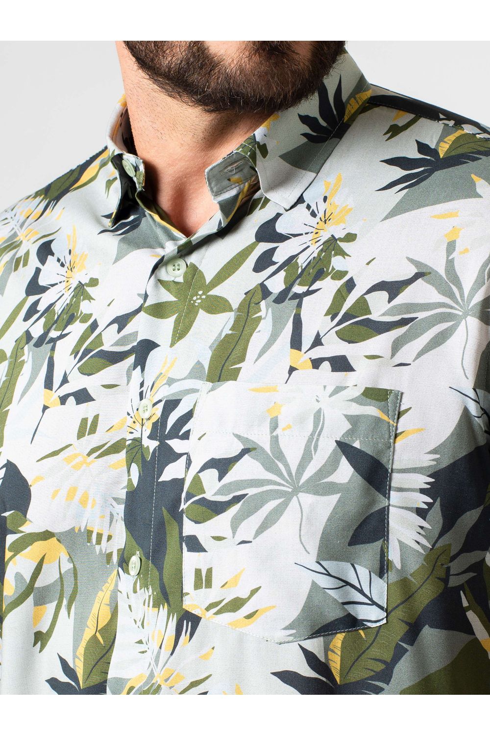 Camisa Estampa Digital em Viscose MC Verde Escuro