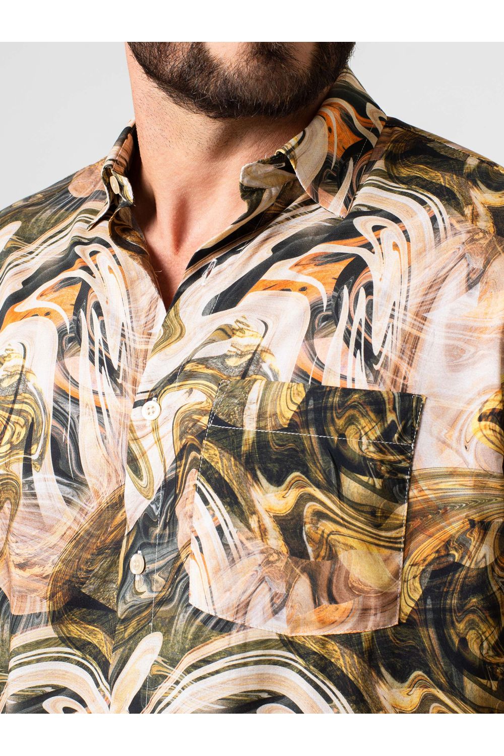 Camisa Estampa Digital em Viscose MC Marrom