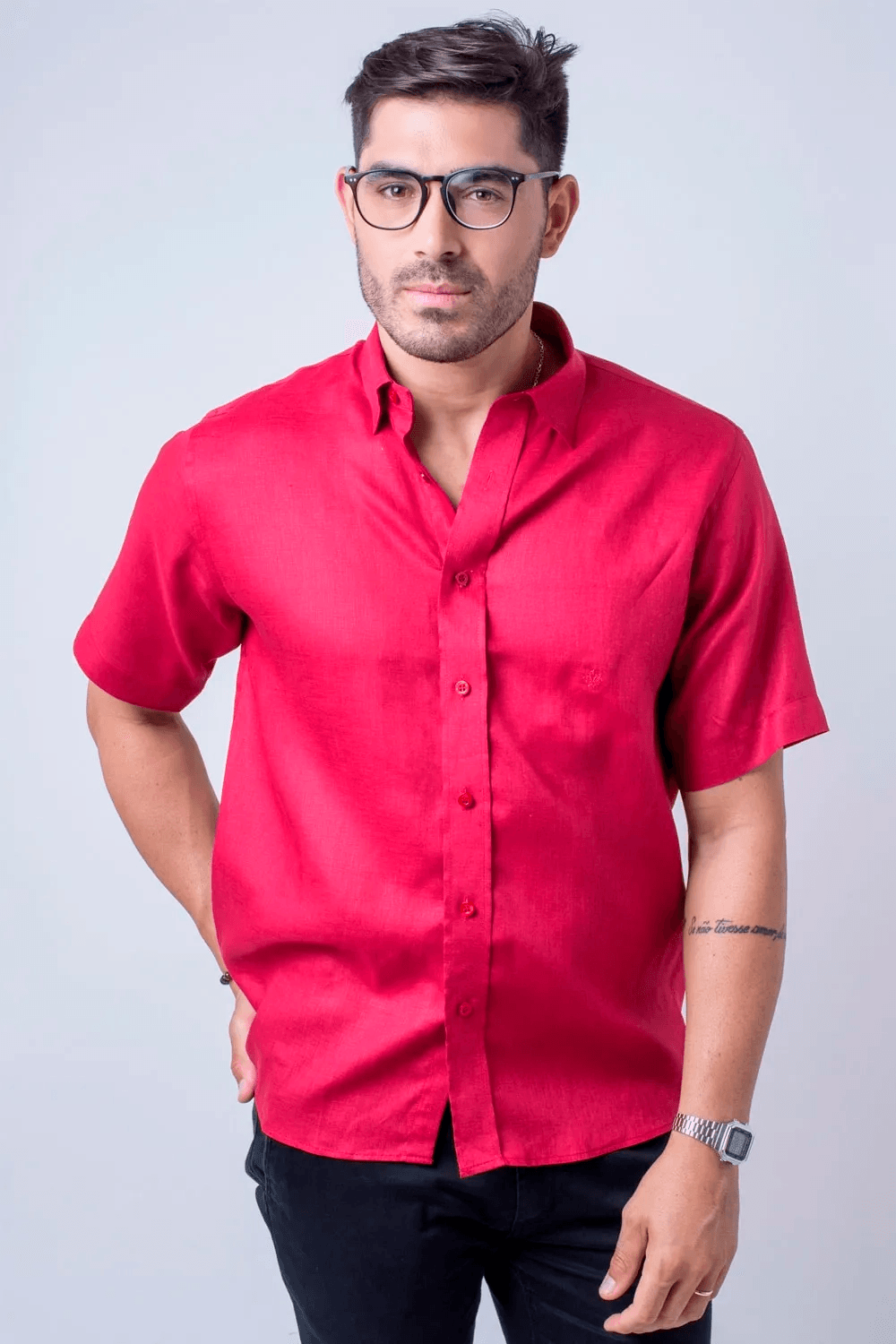 Camisa Slim Puro Linho Vermelho