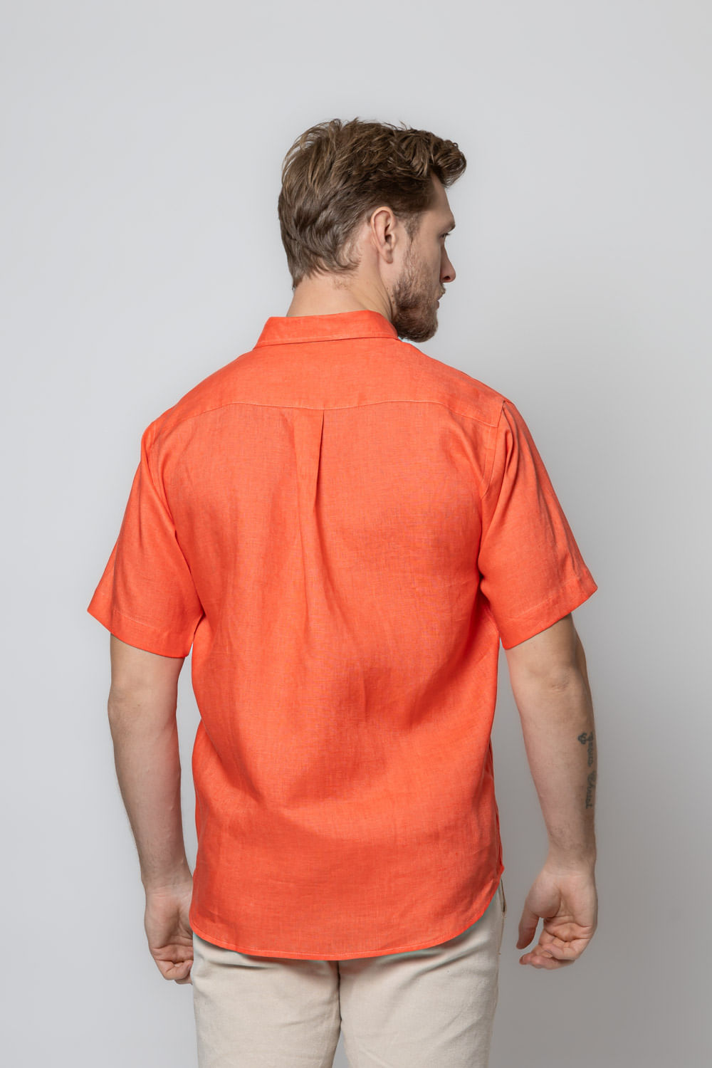 Camisa Slim Puro Linho Coral