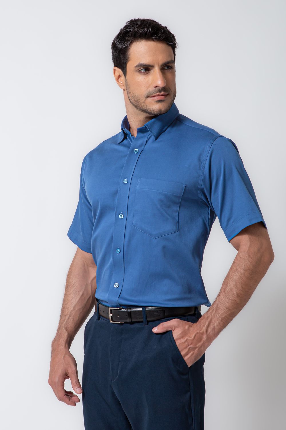 Camisa Algodão com Elastano MC Azul Escuro