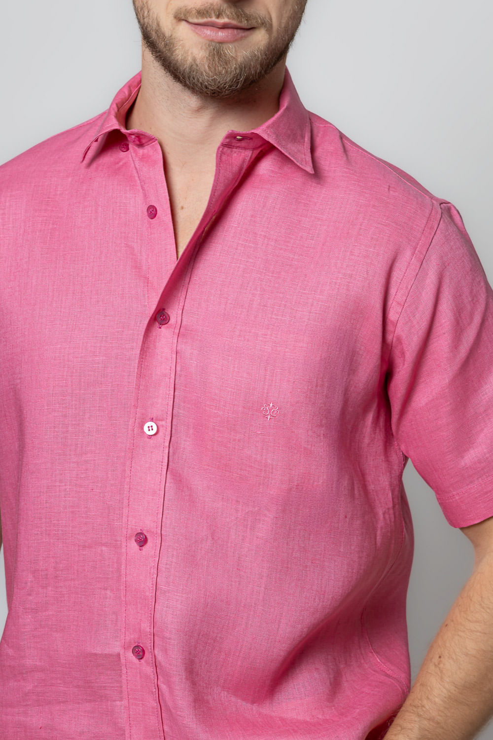 Camisa Slim Puro Linho MC Salmão
