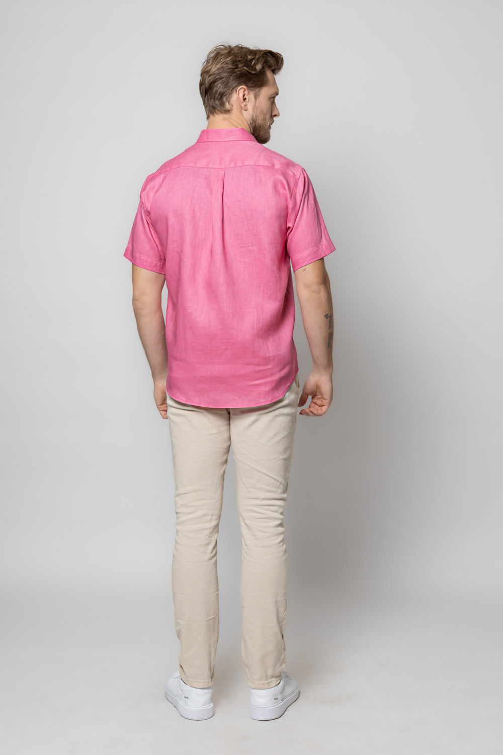 Camisa Slim Puro Linho MC Salmão