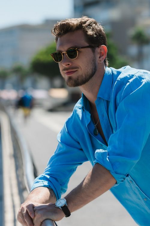 Camisa em Puro Linho Tinturado ML Azul Médio