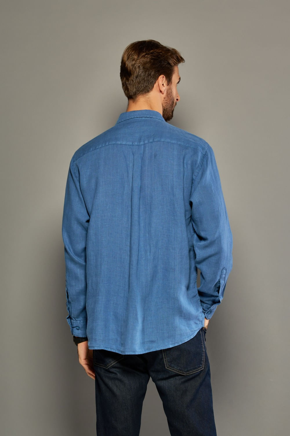 Camisa em Puro Linho Tinturado ML Azul Escuro