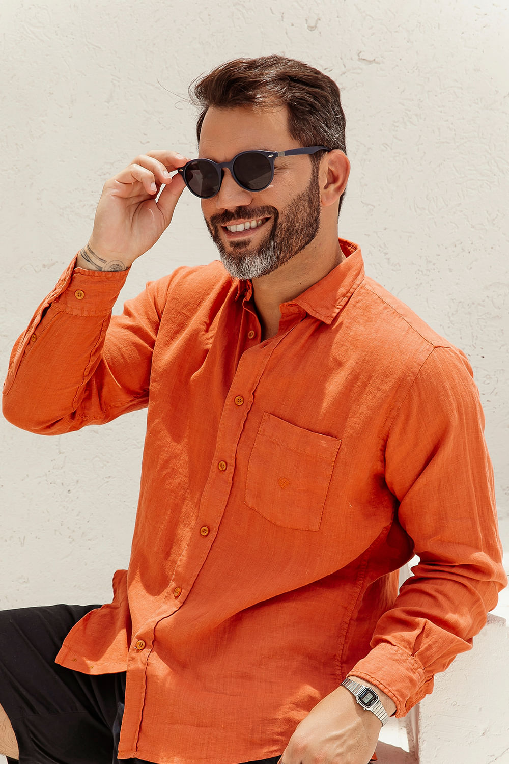 Camisa em Puro Linho Tinturado ML Laranja