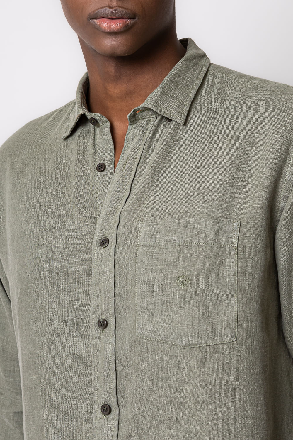 Camisa em Puro Linho Tinturado ML Verde Médio