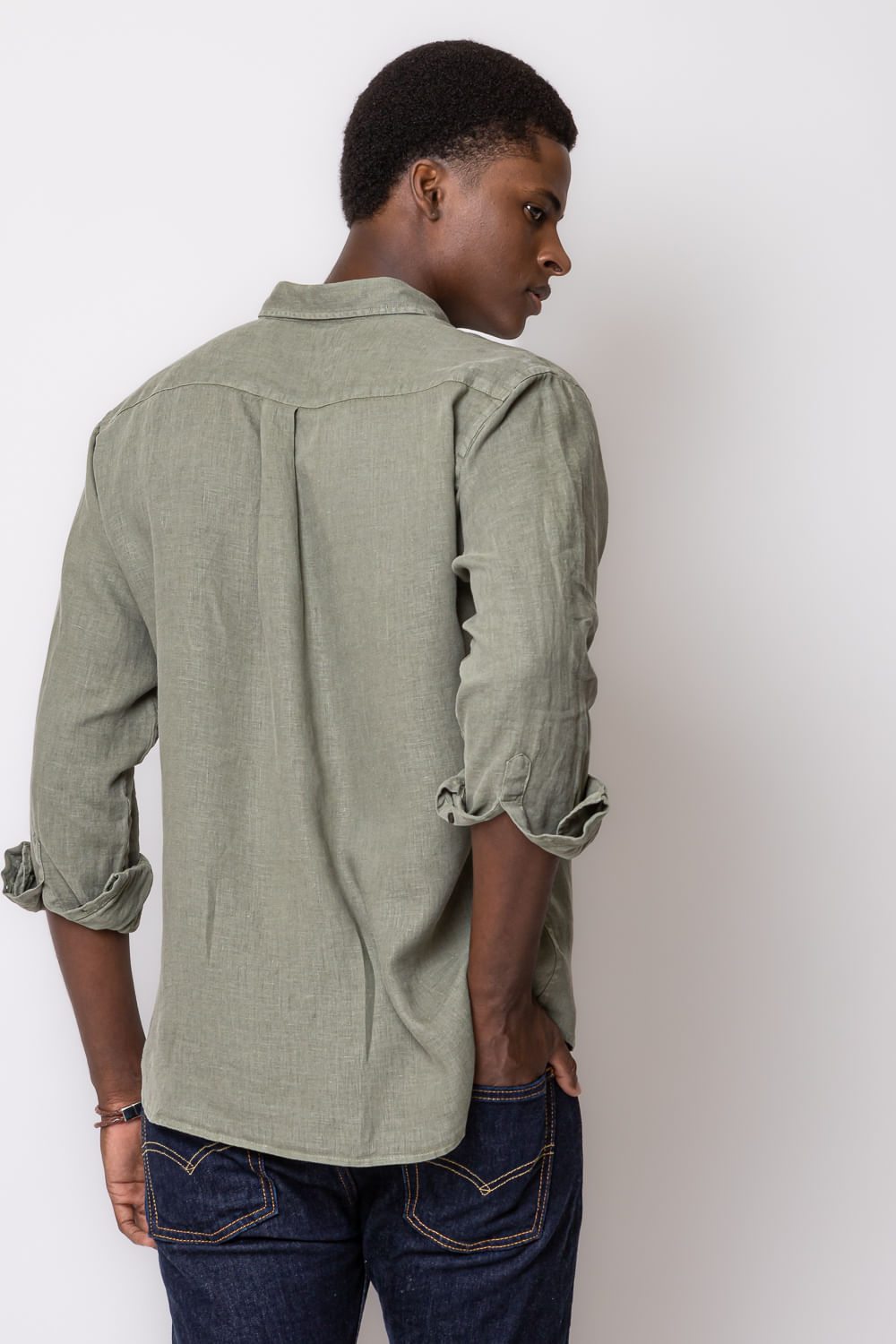Camisa em Puro Linho Tinturado ML Verde Médio