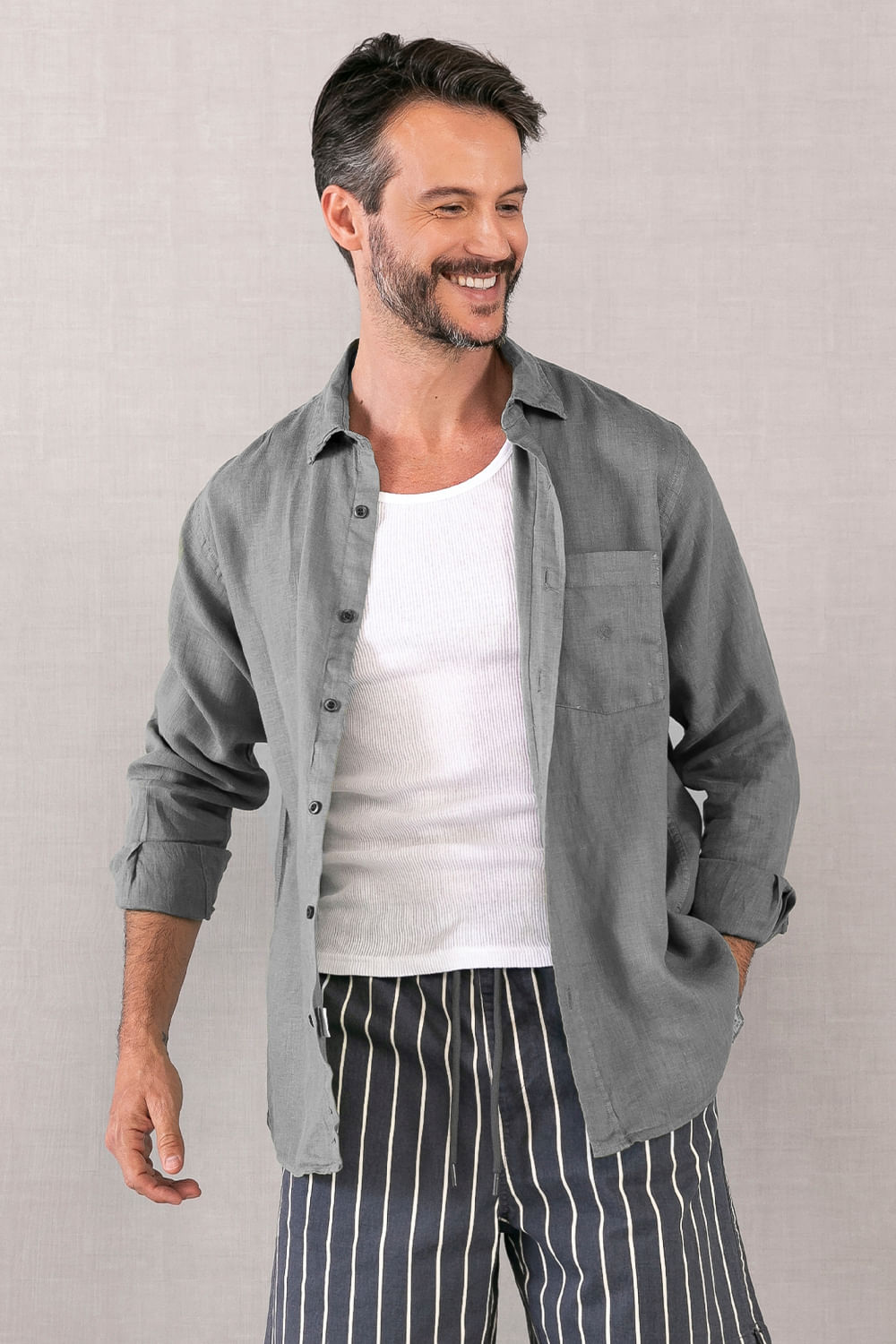 Camisa em Puro Linho Tinturado ML Cinza