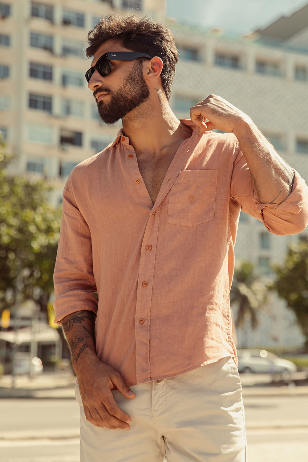 Camisa em Puro Linho Tinturado ML Rosa