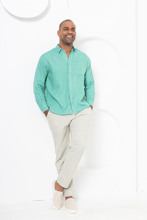 Camisa em Puro Linho Tinturado ML Verde