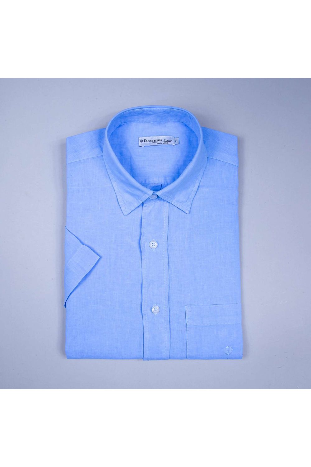 Camisa em Puro Linho Tinturado MC Azul Claro