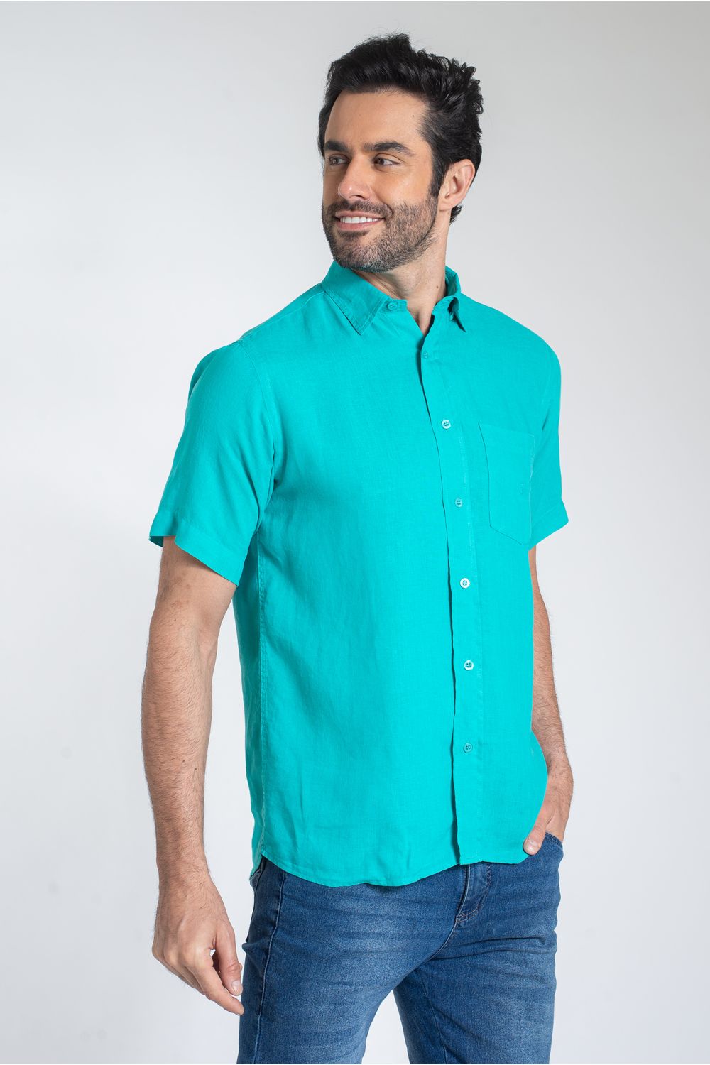 Camisa em Puro Linho Tinturado MC Verde