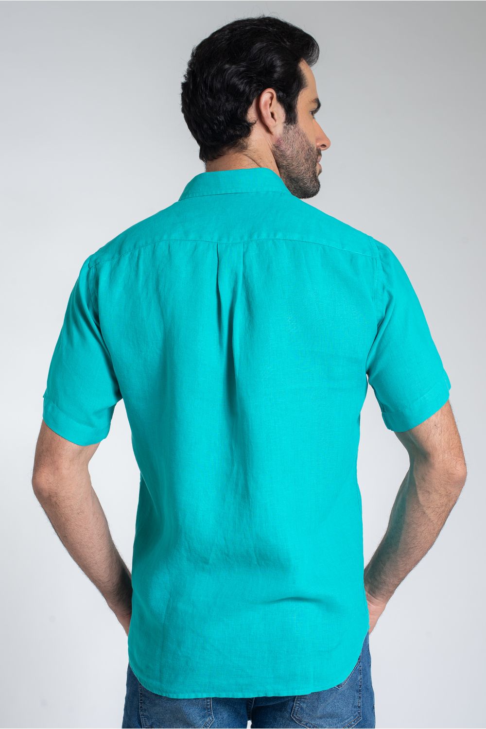 Camisa em Puro Linho Tinturado MC Verde