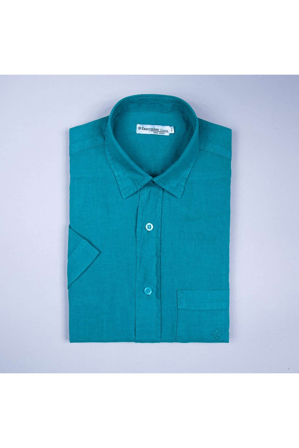 Camisa em Puro Linho Tinturado MC Azul Médio