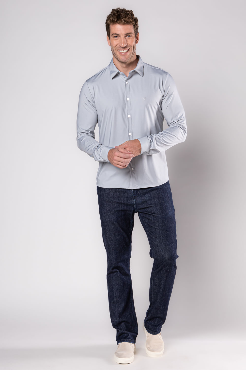 Camisa Social Slim Bi-Stretch Cinza