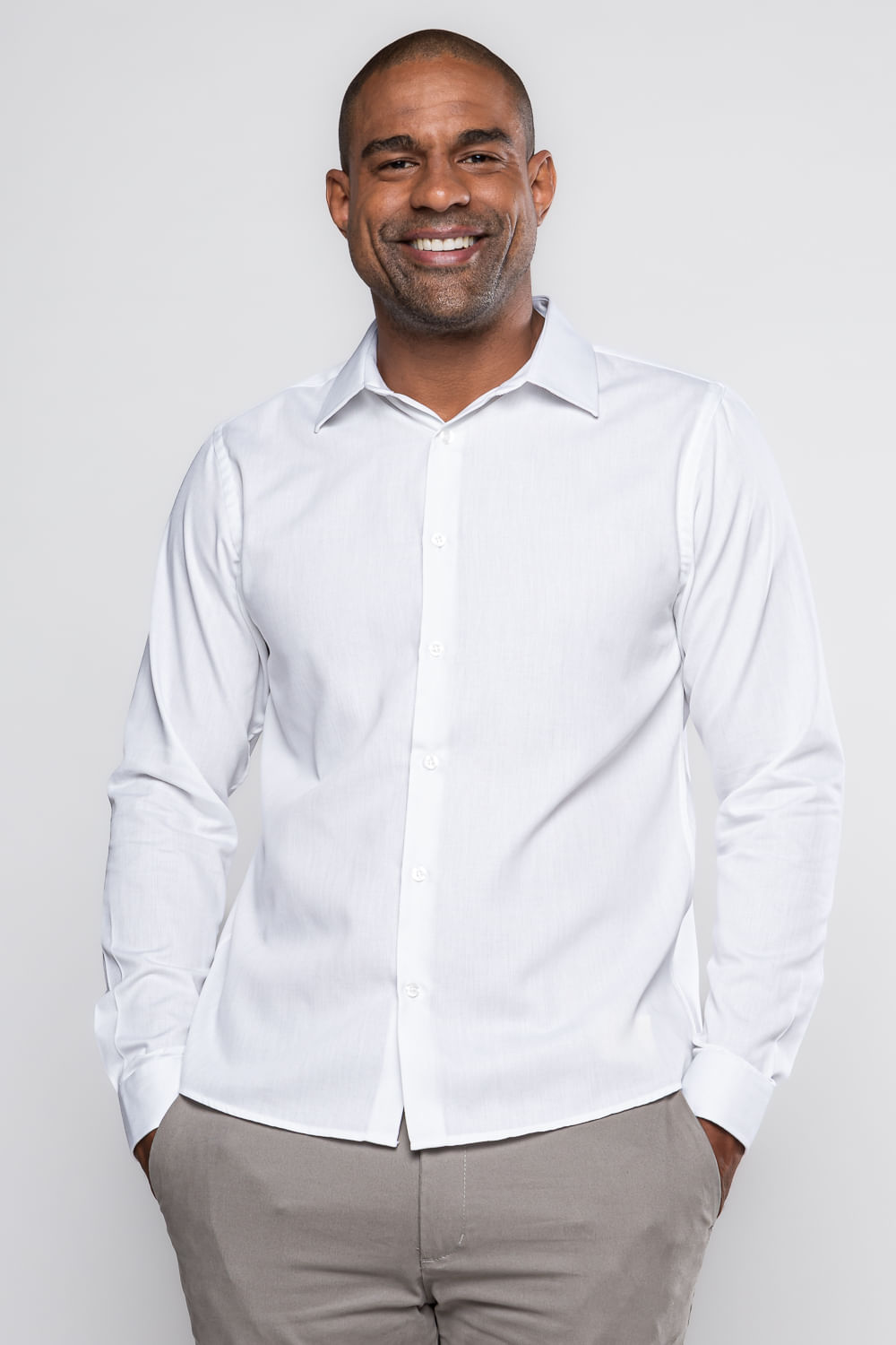 Camisa Social Slim Maquinetada Algodão Misto Branco