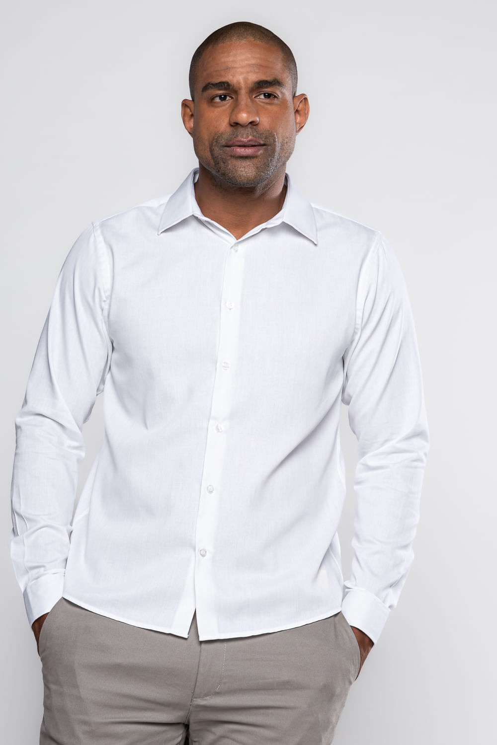 Camisa Social Slim Maquinetada Algodão Misto Branco