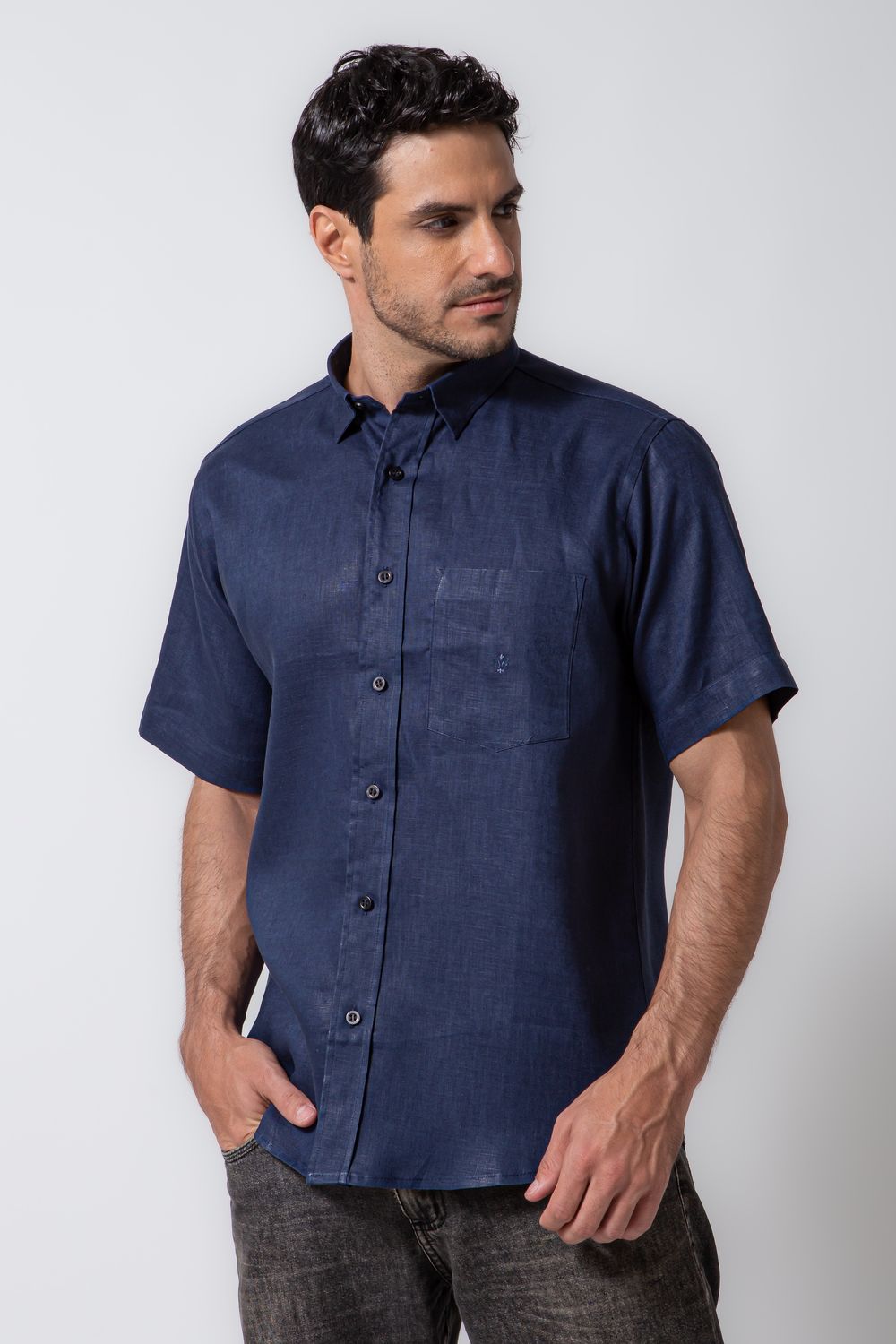 Camisa Puro Linho MC Azul Escuro