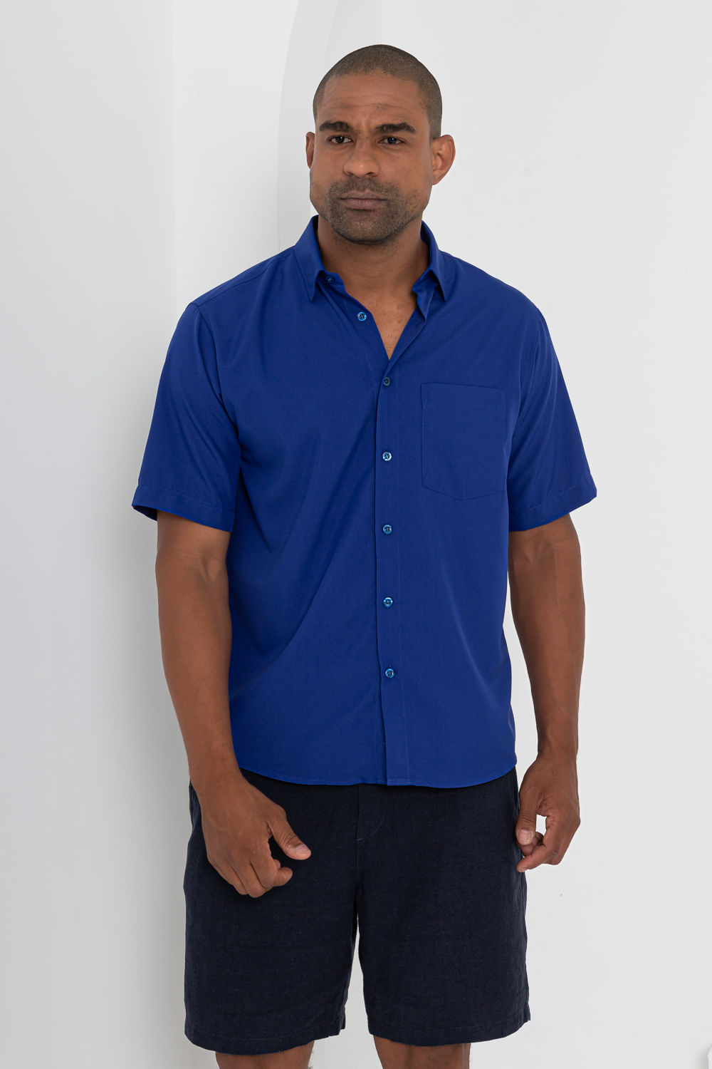 Camisa Microfibra MC Azul Escuro