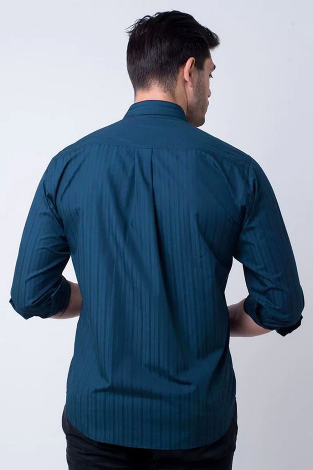 Camisa Social Maquinetada Algodão Fio 60 Azul