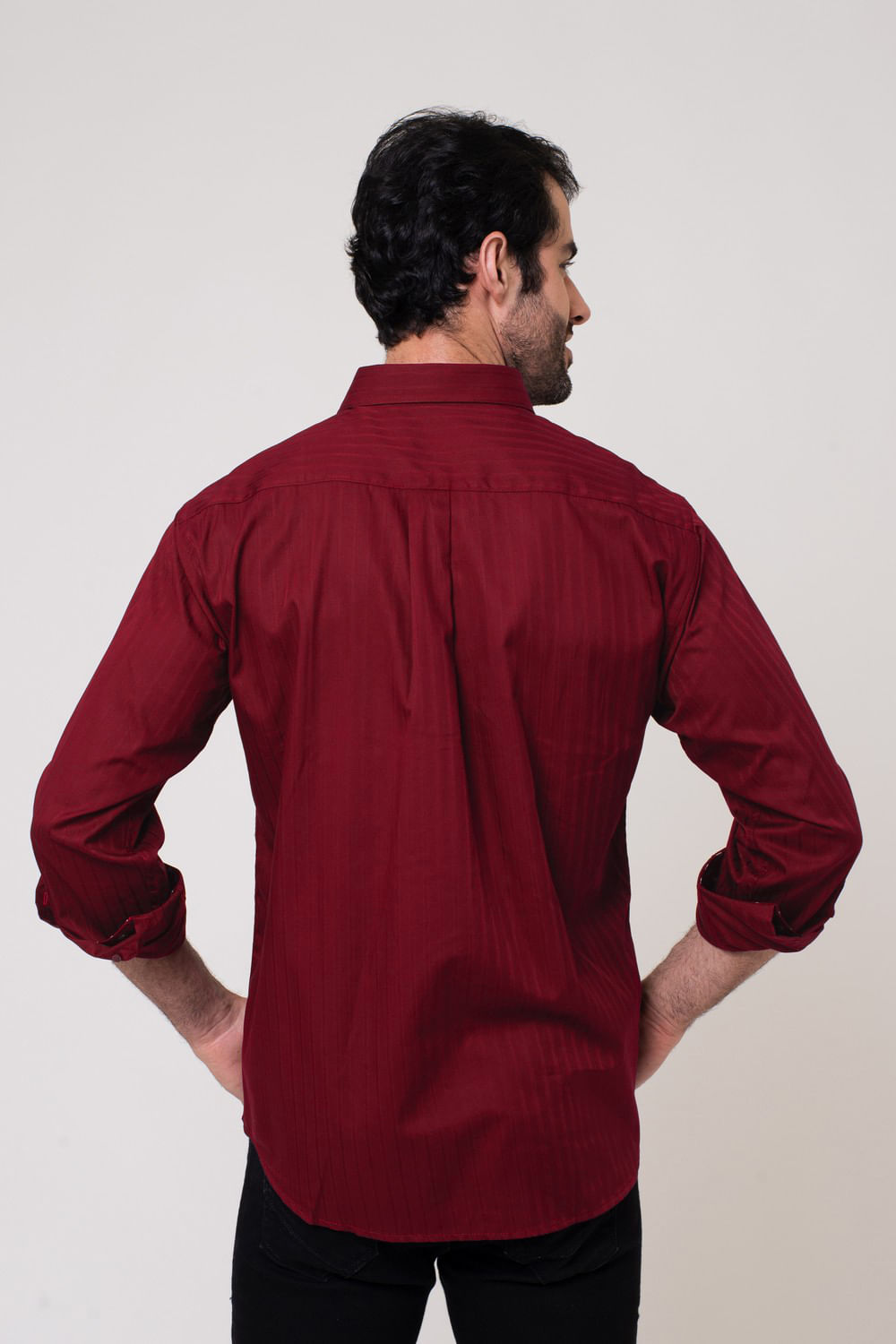 Camisa Social Maquinetada Algodão Fio 60 Vermelho