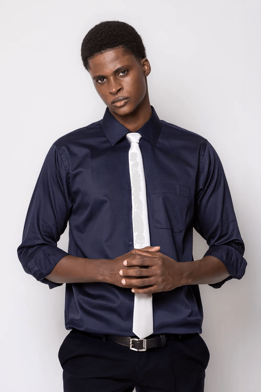 Camisa Social Algodão Fio 80 Azul Escuro