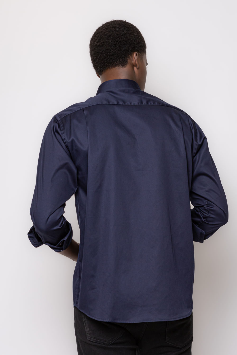 Camisa Social Algodão Fio 80 Azul Escuro