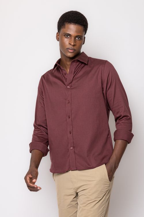 Camisa Social Algodão com Elastano Bordo