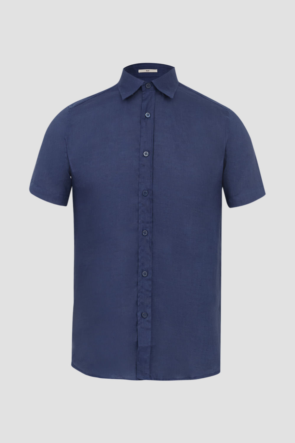 Camisa Slim Puro Linho MC Azul Escuro