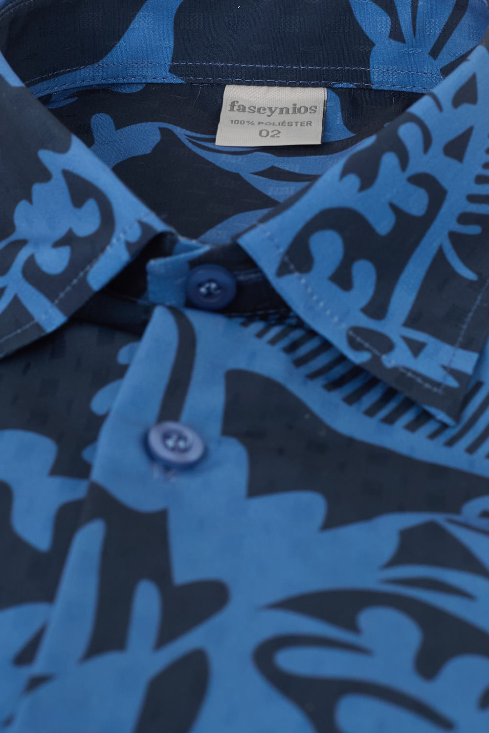Camisa Estampada Microfibra MC Azul