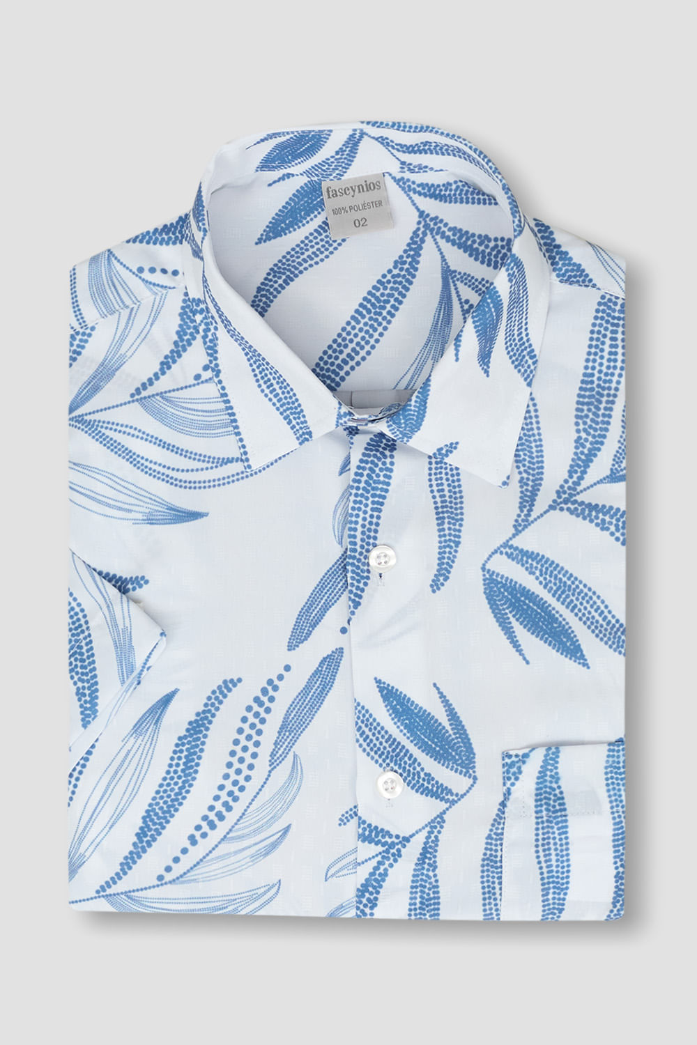 Camisa Estampada Microfibra MC Azul Escuro