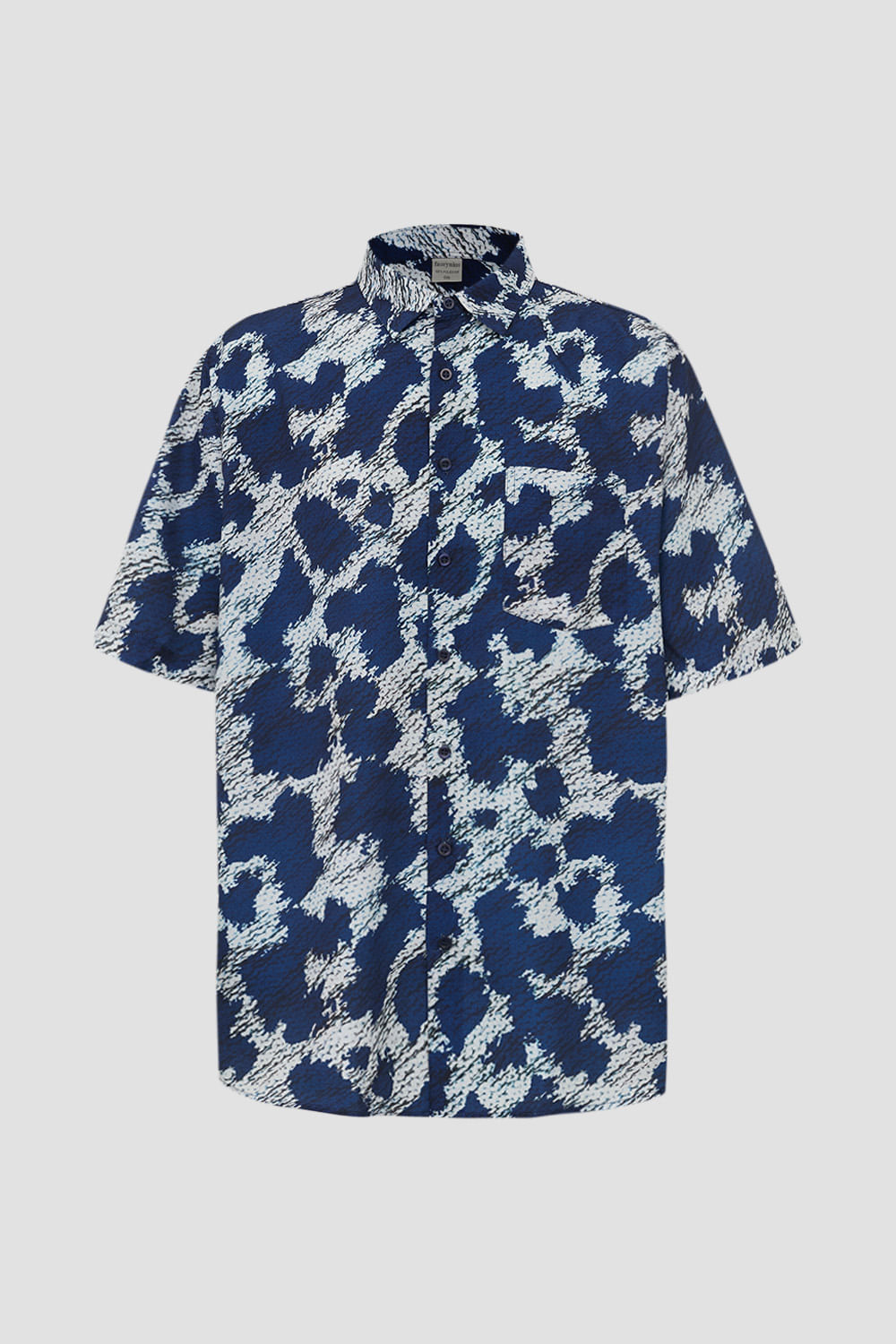 Camisa Estampada Microfibra MC Azul Escuro