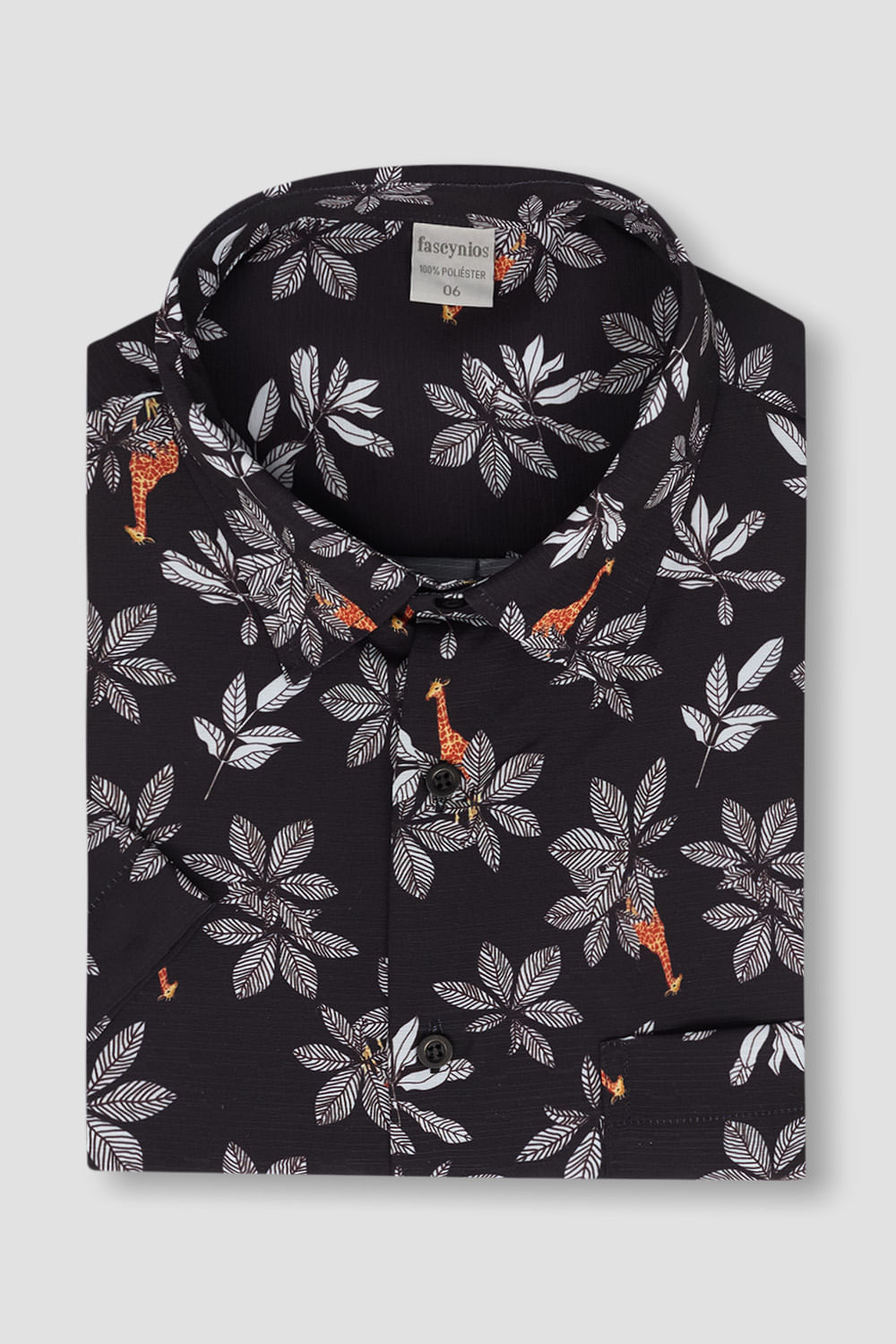 Camisa Estampada Microfibra MC Preto