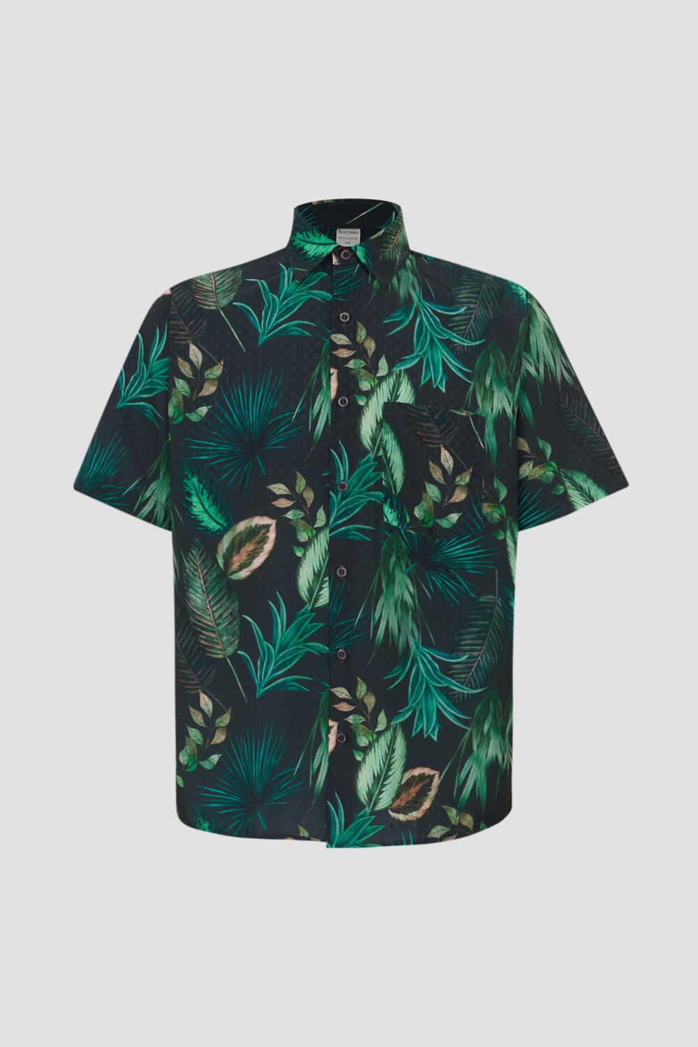Camisa Estampada Microfibra MC Verde Escuro