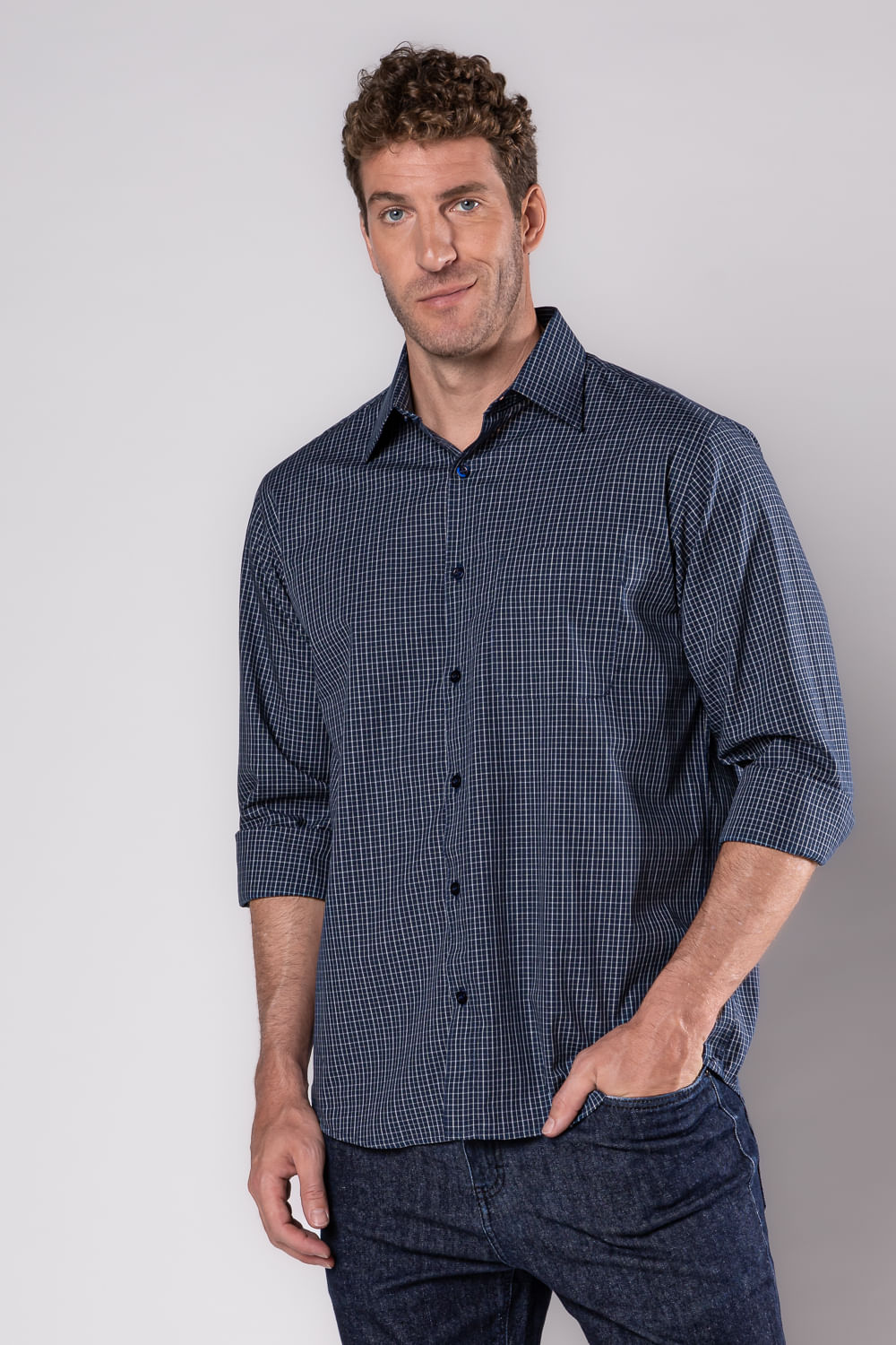 Camisa Xadrez em Algodão ML Azul Escuro
