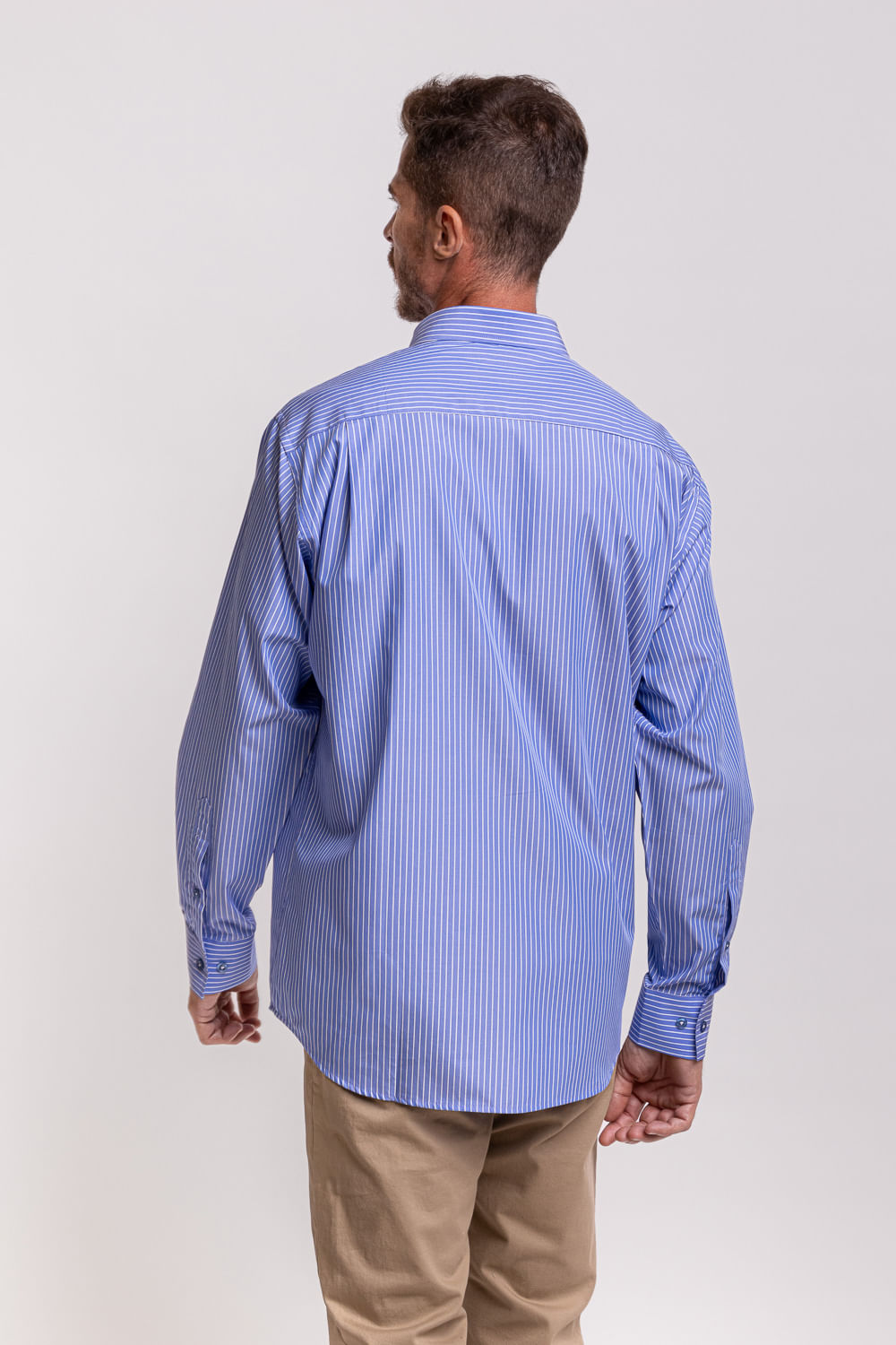 Camisa Listrada Algodão Fio 60 ML Azul