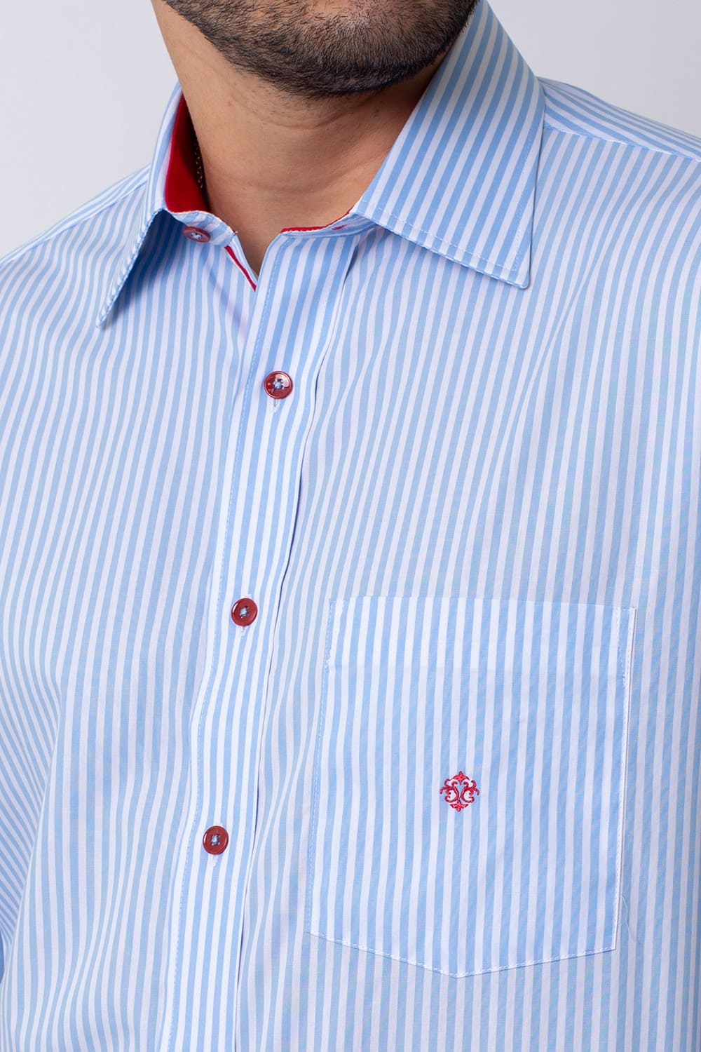Camisa Listrada Algodão Fio 80 ML Azul Claro