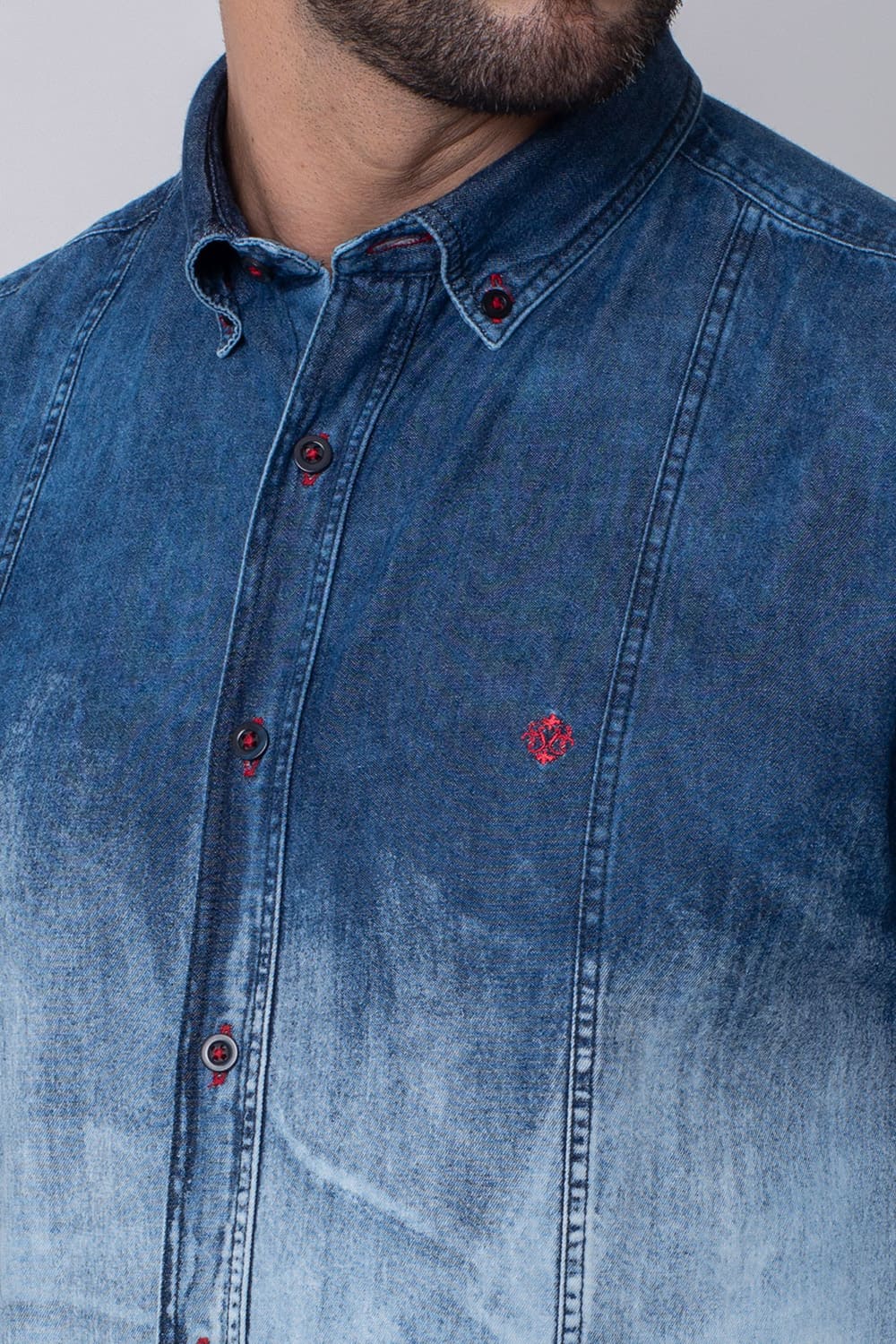 Camisa Slim Jeans ML Azul Escuro