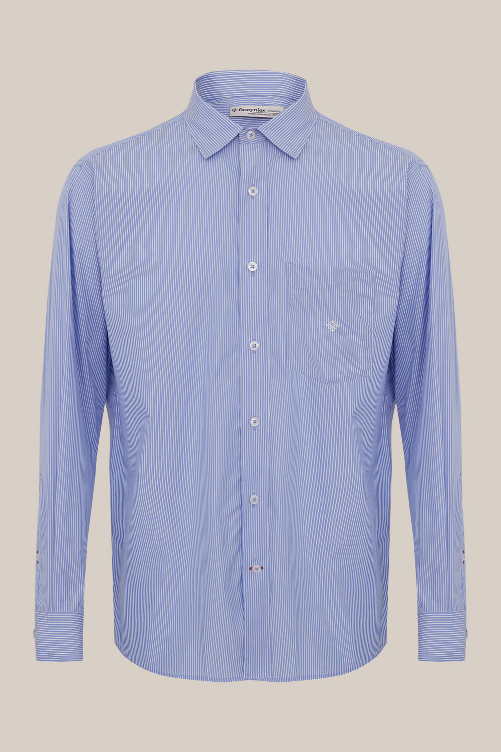 Camisa Listrada Algodão Fio 60 ML Azul Médio