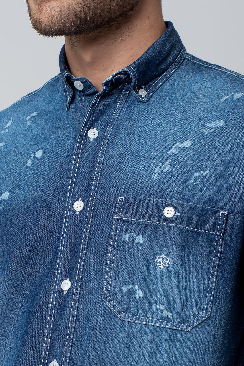 Camisa Jeans ML Azul Escuro