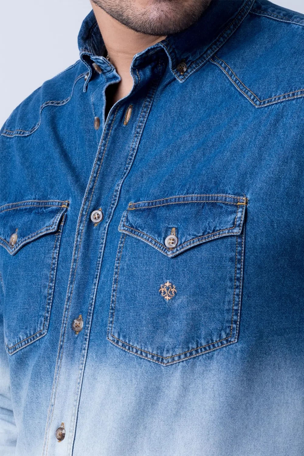 Camisa Jeans ML Azul Escuro