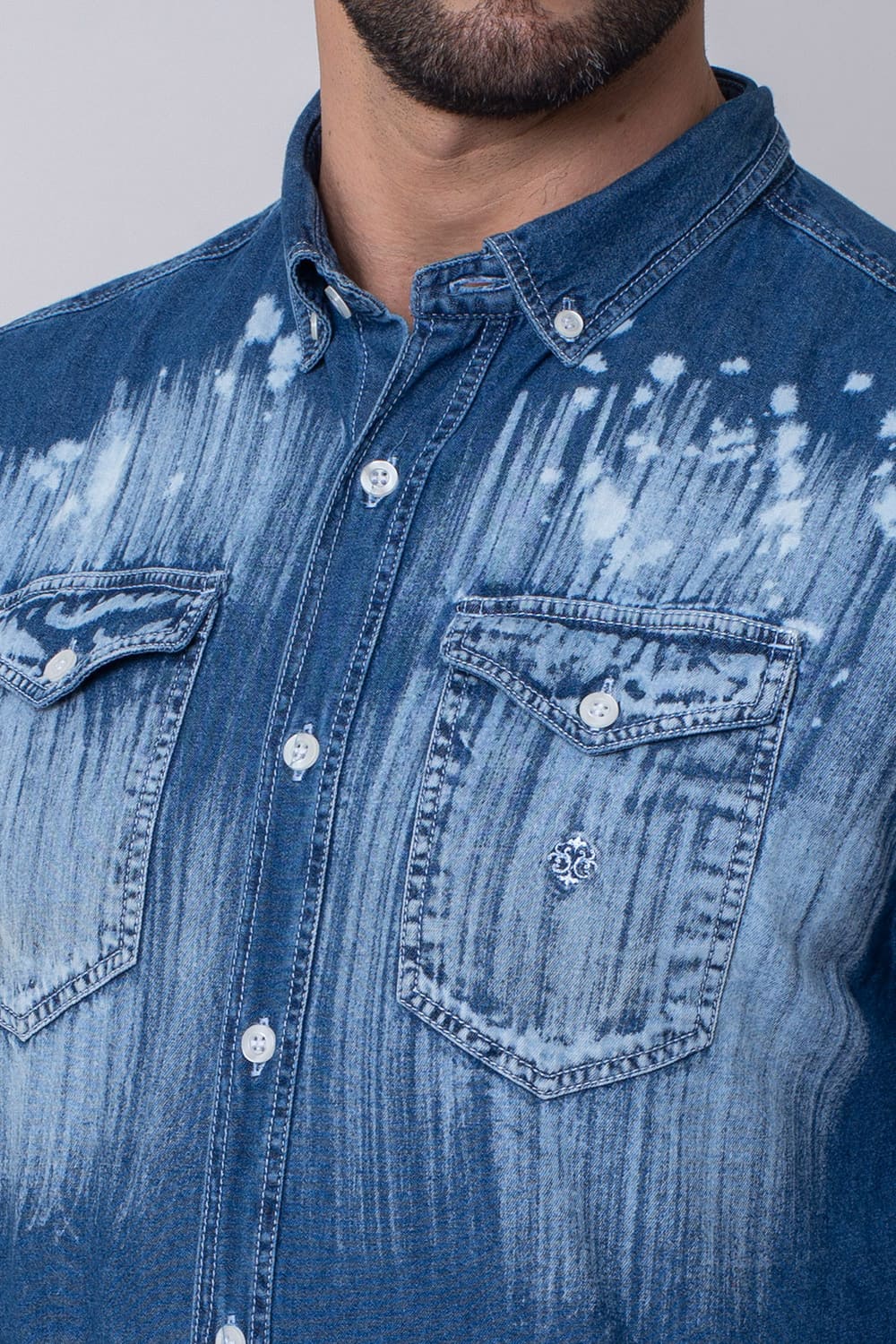 Camisa Slim Jeans ML Azul Escuro
