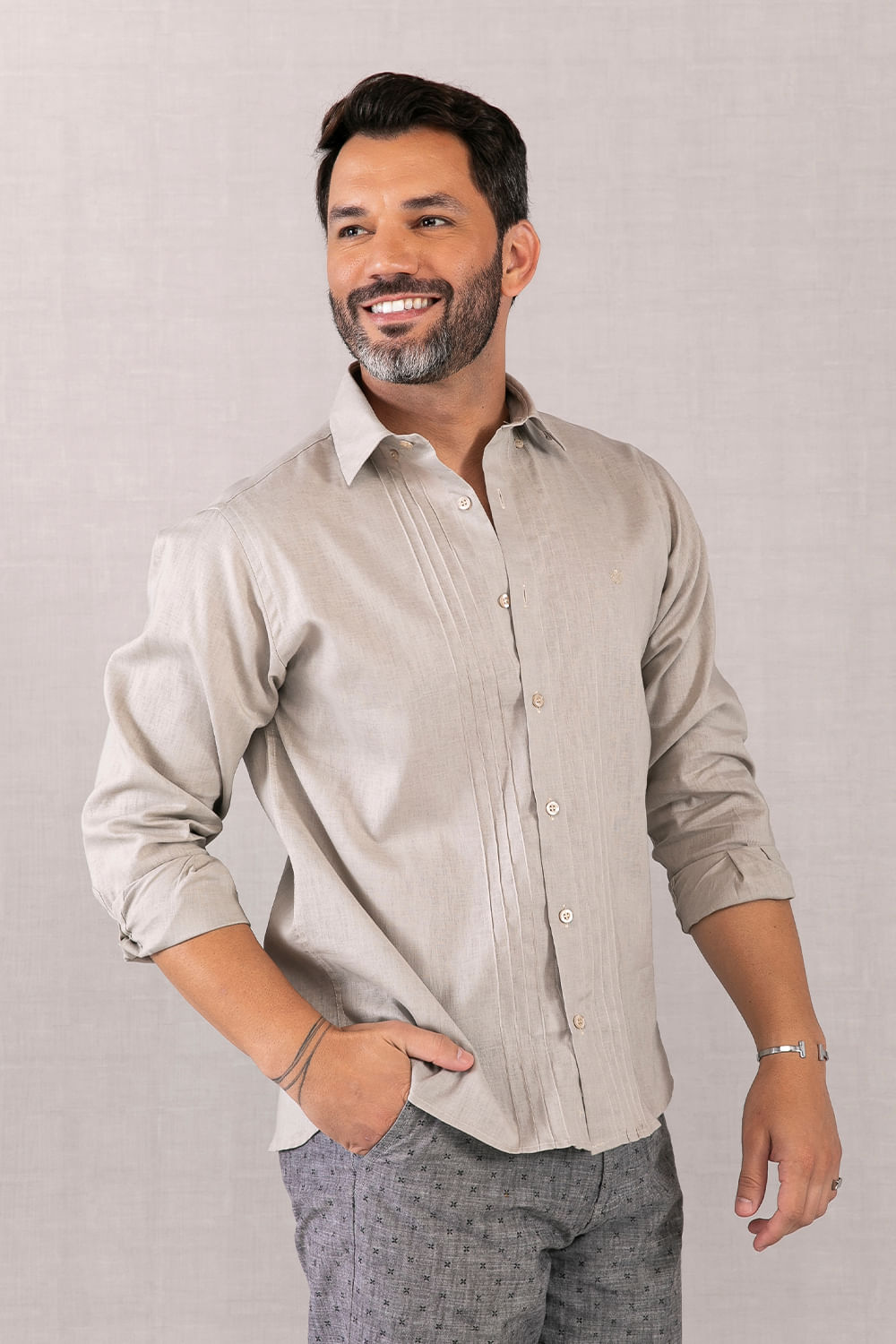 Camisa Linho com Algodão ML Creme