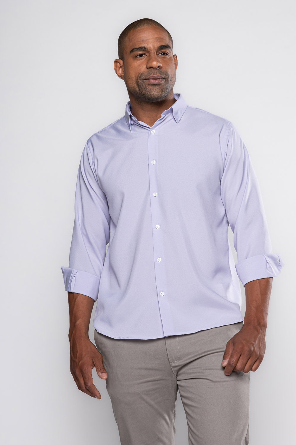 Camisa Social Slim Maquinetada Algodão Misto Lilás