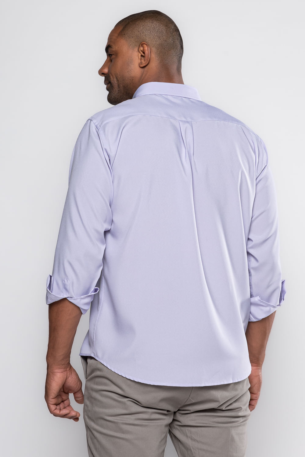 Camisa Social Slim Maquinetada Algodão Misto Lilás