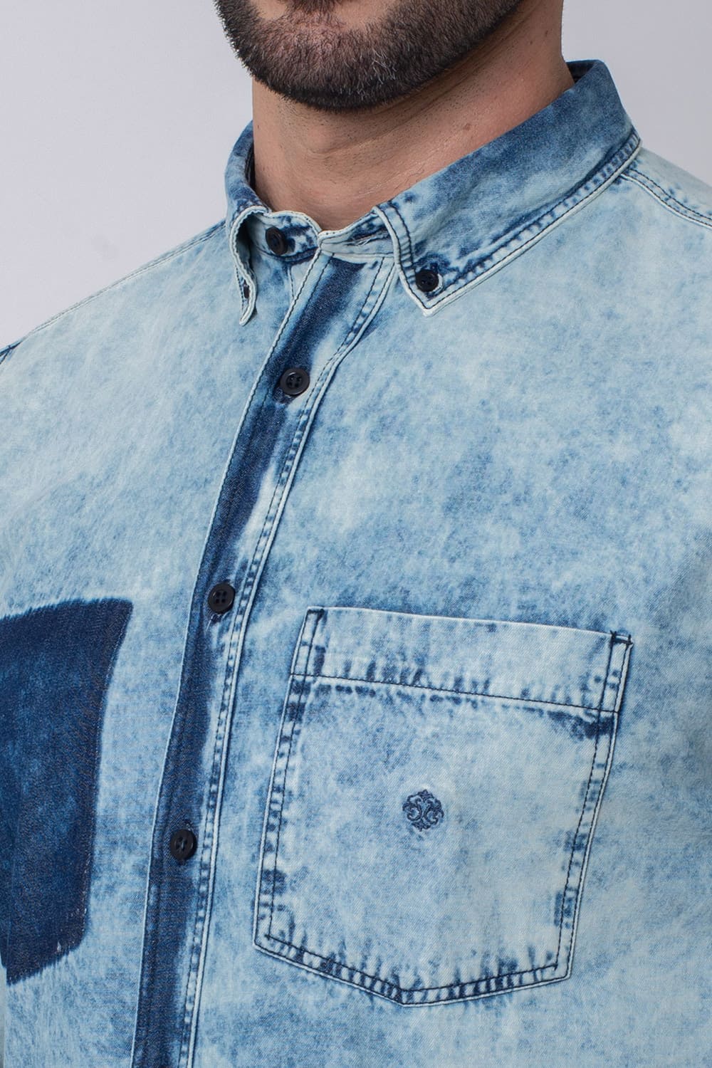Camisa Slim Jeans ML Azul Escuro