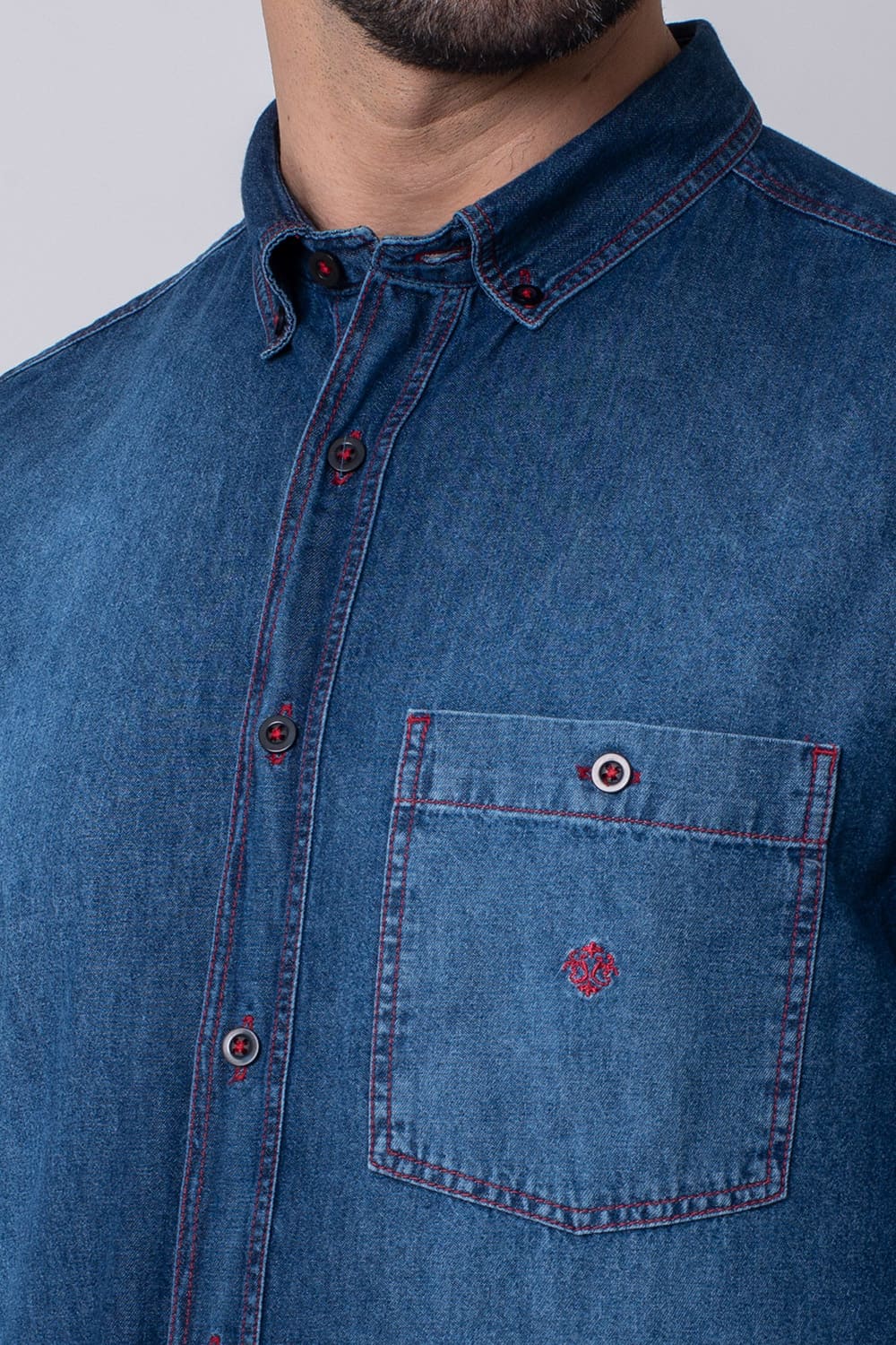 Camisa Slim Jeans ML Azul Escuro