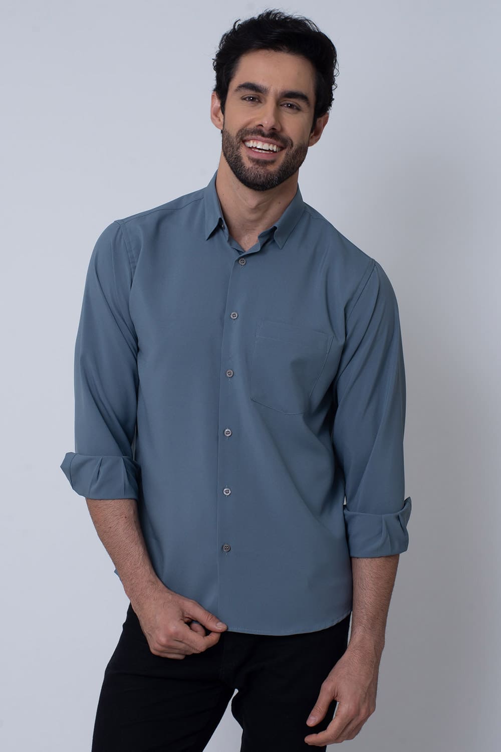 Camisa Microfibra ML Cinza