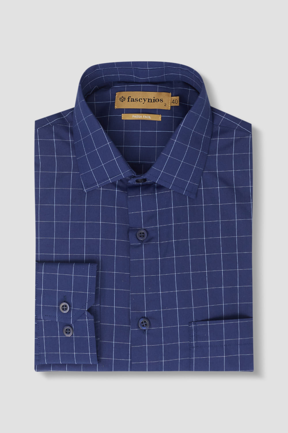 Camisa Social Xadrez Passa Fácil ML Azul Escuro
